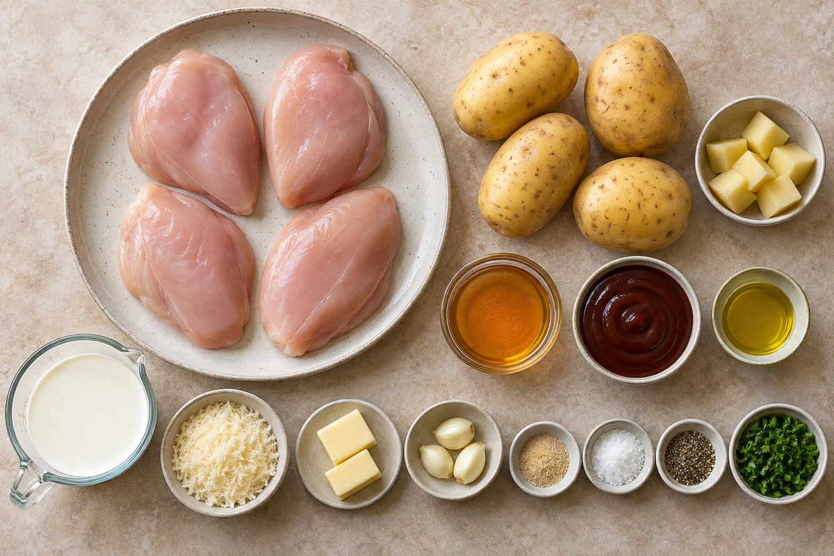 Exact measured ingredients for Honey BBQ Chicken + Garlic Parmesan Potatoes