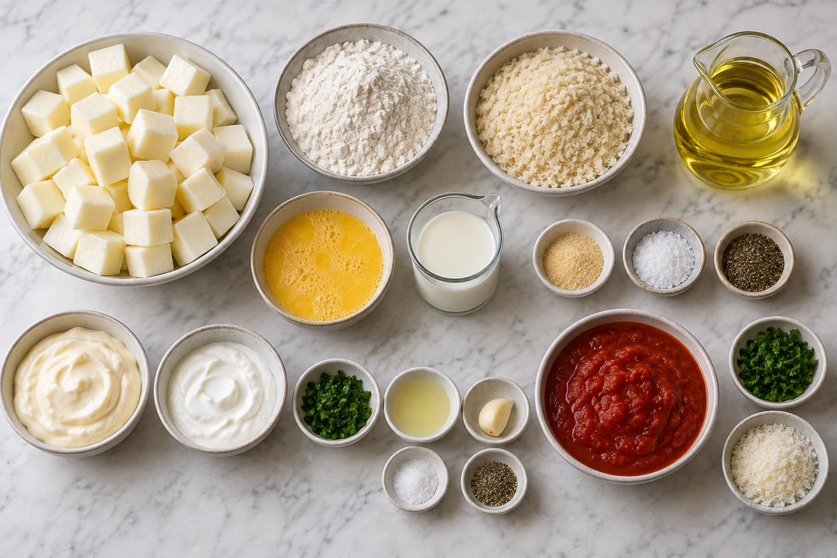 Exact measured ingredients for Crispy Mozzarella Sticks with Dips