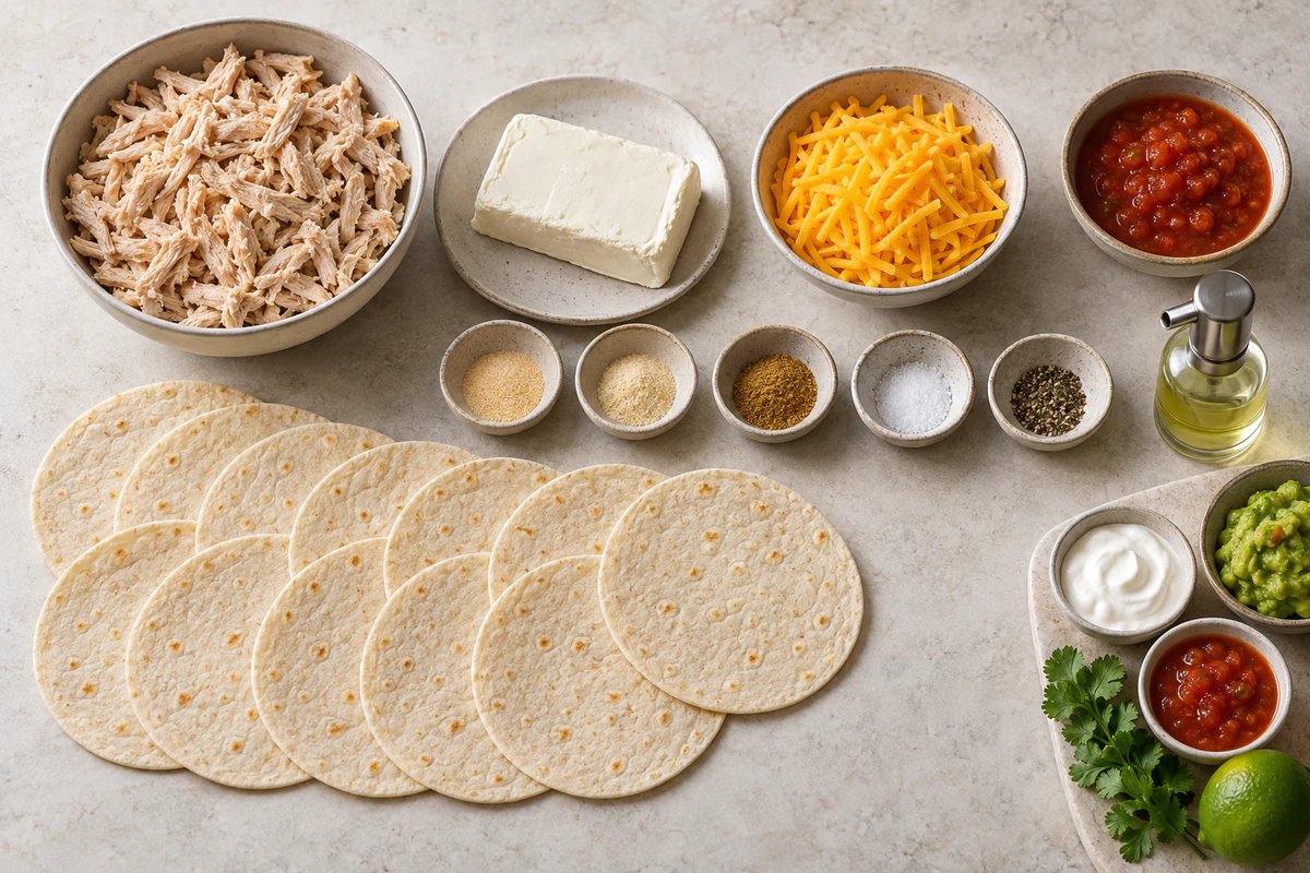 Exact measured ingredients for Baked Cream Cheese Chicken Taquitos