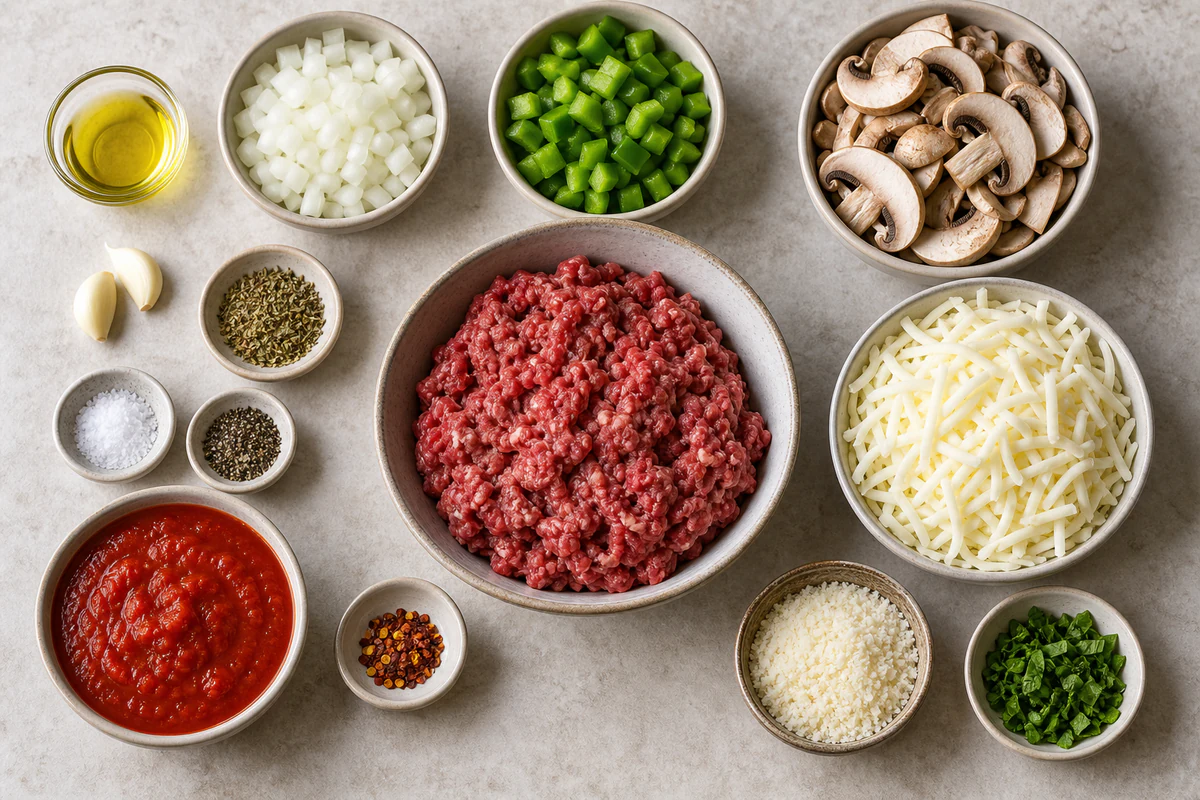 Exact measured ingredients for Low Carb Crustless Pizza Bowl