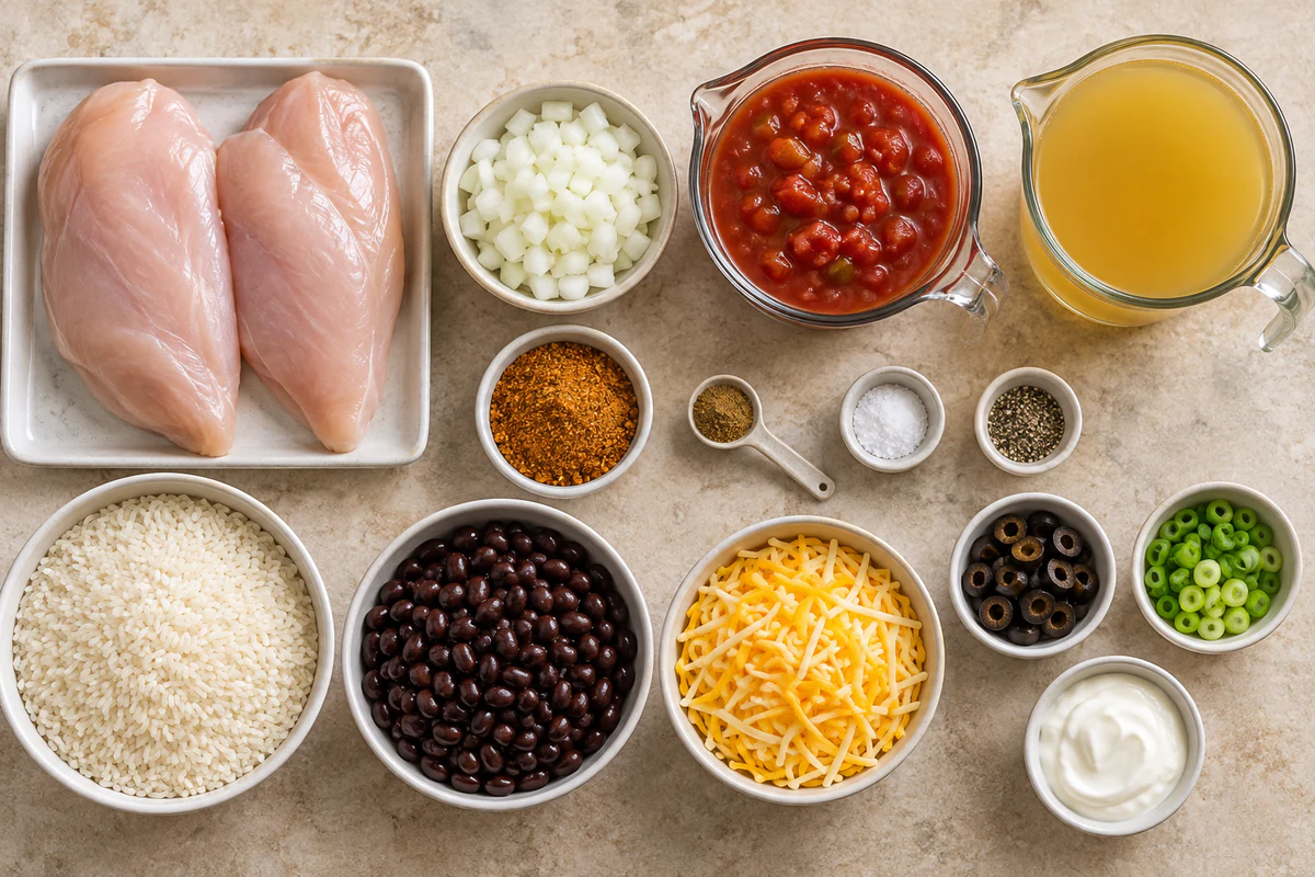 Exact measured ingredients for Crock Pot Chicken and Rice Burrito Bowl