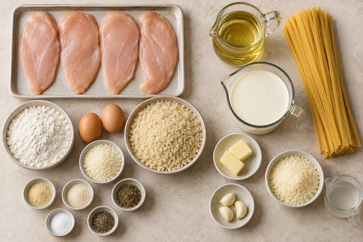 Exact measured ingredients for Crispy Chicken Fettuccine Alfredo
