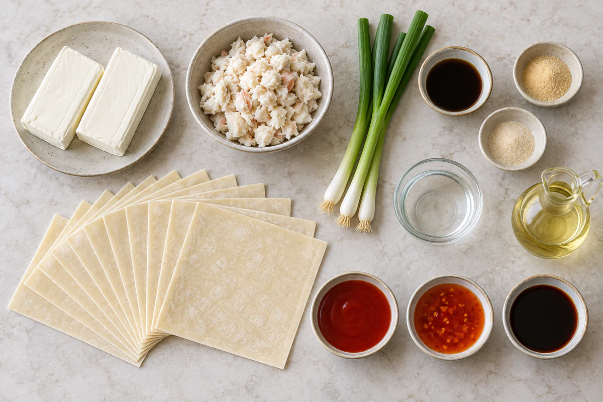 Exact measured ingredients for Crab Rangoon Egg Rolls
