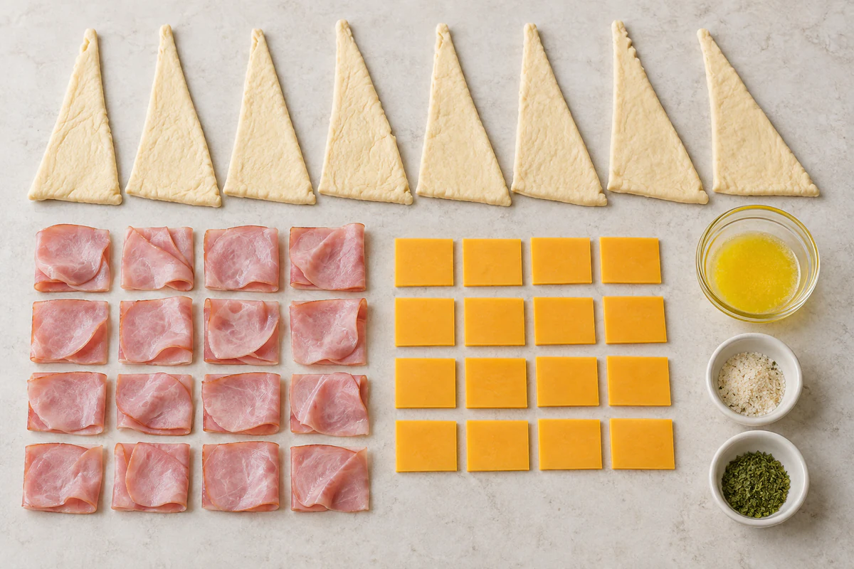 Exact measured ingredients for Ham And Cheese Crescent Rolls