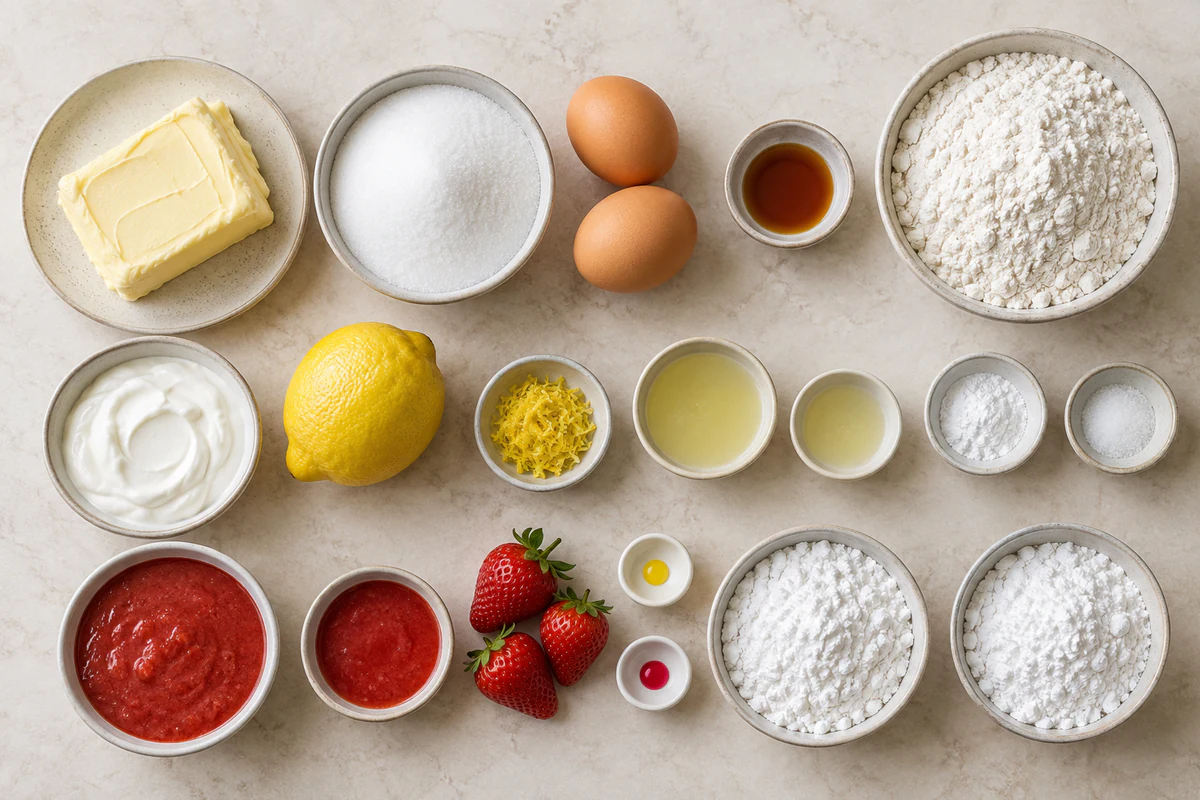 Exact measured ingredients for Lemon & Strawberry Pound Cookies