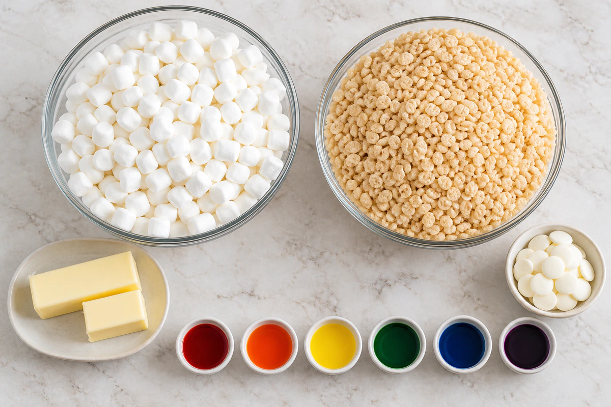 Exact measured ingredients for Rainbow Rice Krispie Treats