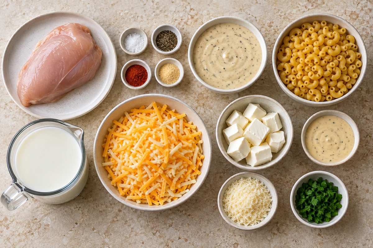 Exact measured ingredients for Parmesan Garlic Chicken Mac and Cheese