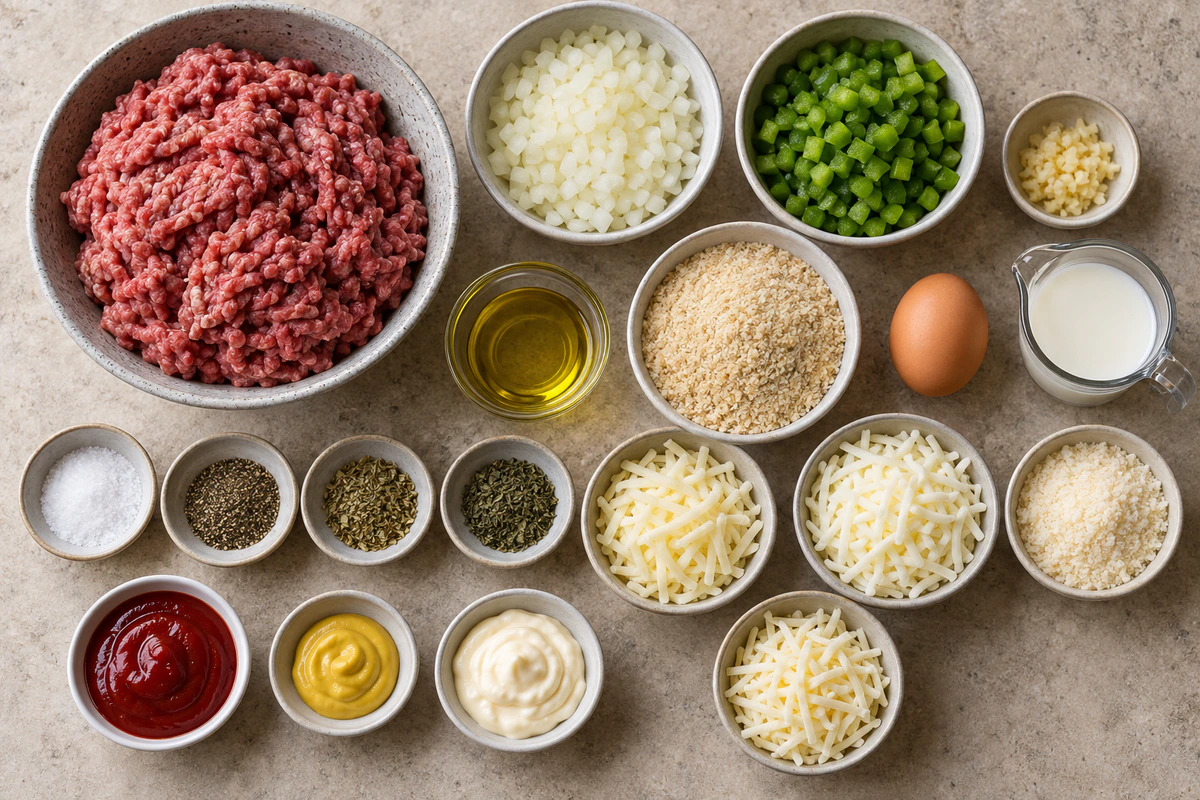 Exact measured ingredients for Philly Cheesesteak Meatloaf
