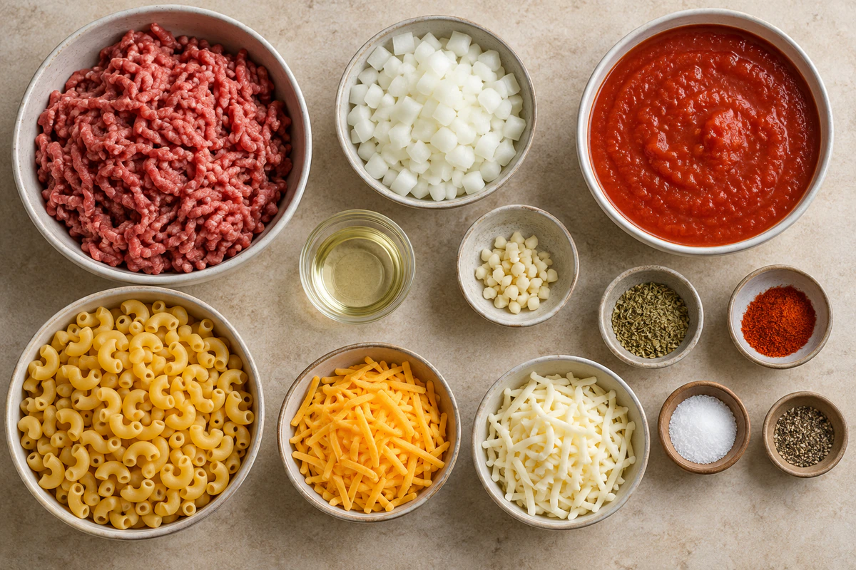 Exact measured ingredients for Cheesy Hamburger Casserole