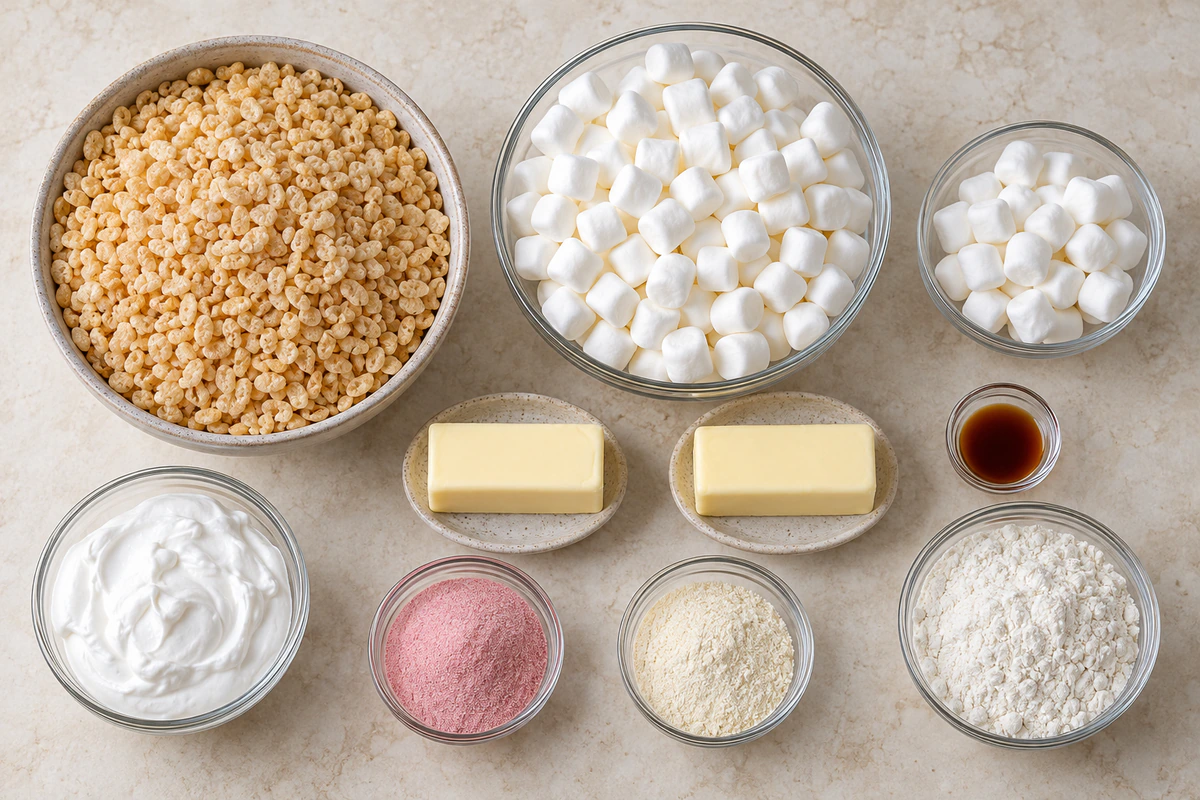 Exact measured ingredients for Strawberry Crunch Rice Krispie Treats