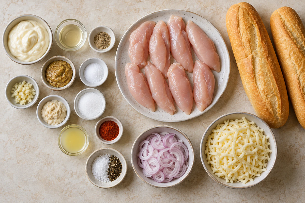 Exact measured ingredients for White BBQ Chicken Subs
