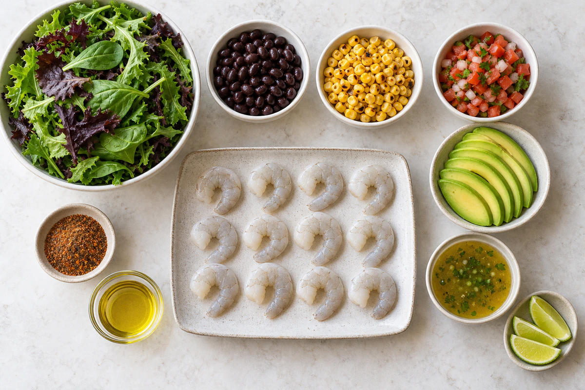 Exact measured ingredients for Blackened Shrimp Salad