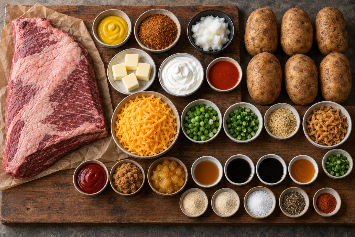 Exact measured ingredients for Brisket Loaded Twice Baked Potatoes