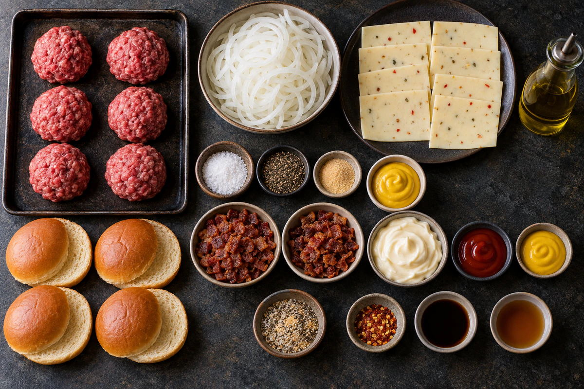 Exact measured ingredients for Smash Burgers with Baconnaise Sauce