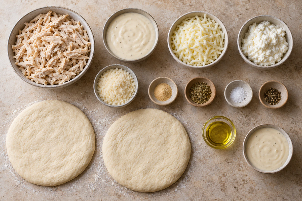 Exact measured ingredients for Crispy Cheesy Chicken Alfredo Calzones