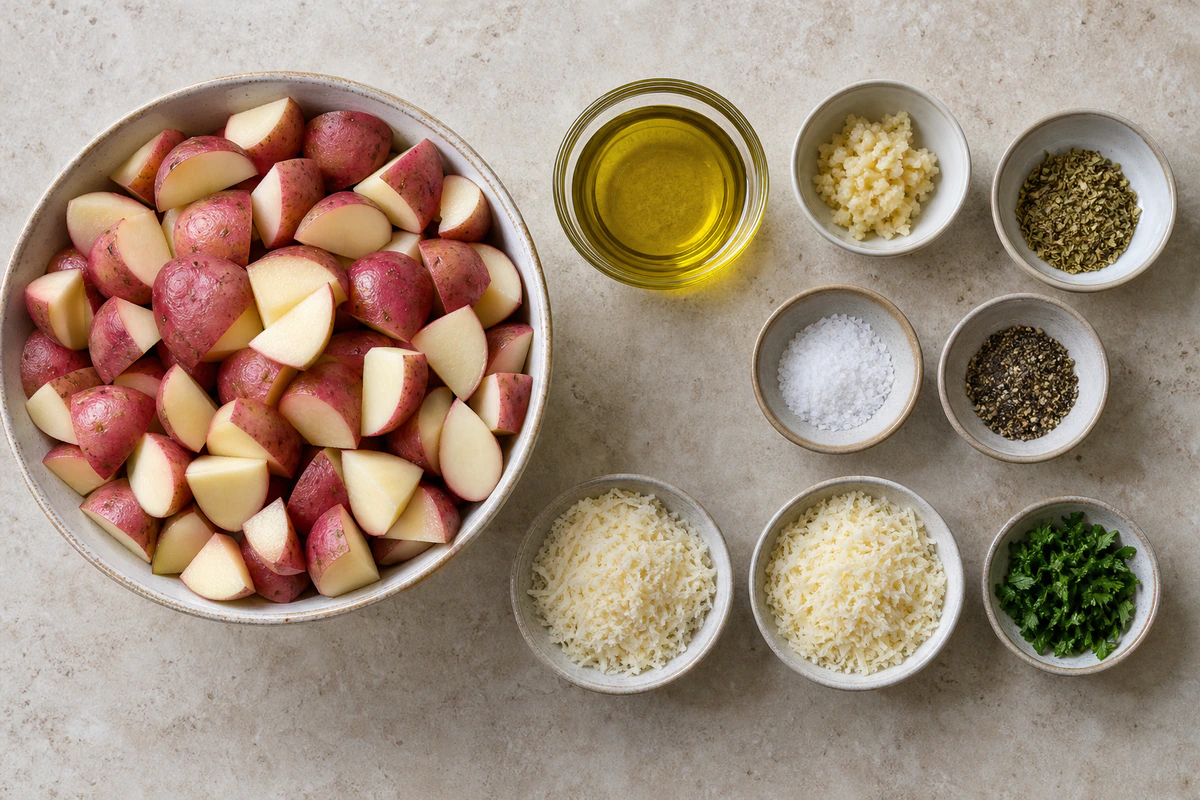 Exact measured ingredients for Garlic Parmesan Roasted Potatoes