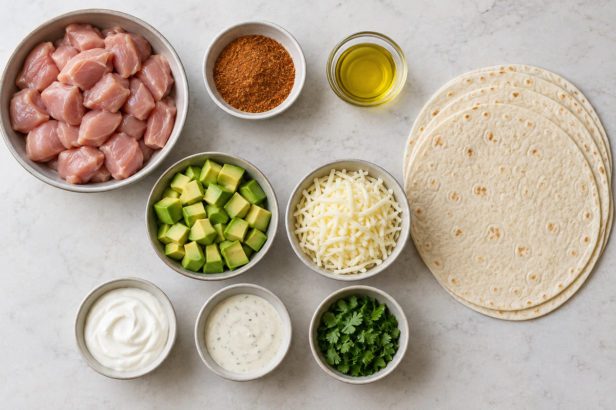 Exact measured ingredients for Chicken Avocado Ranch Burritos