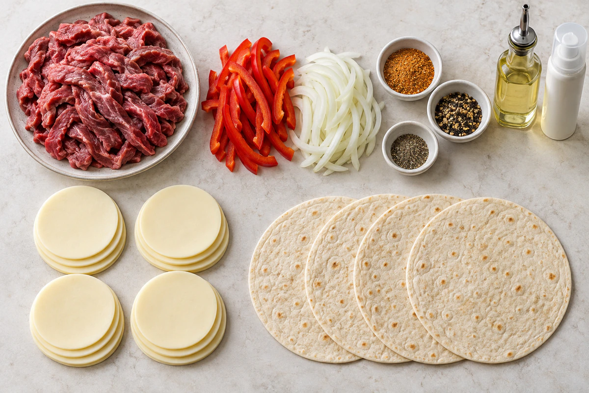 Exact measured ingredients for Cheese Steak Quesadillas