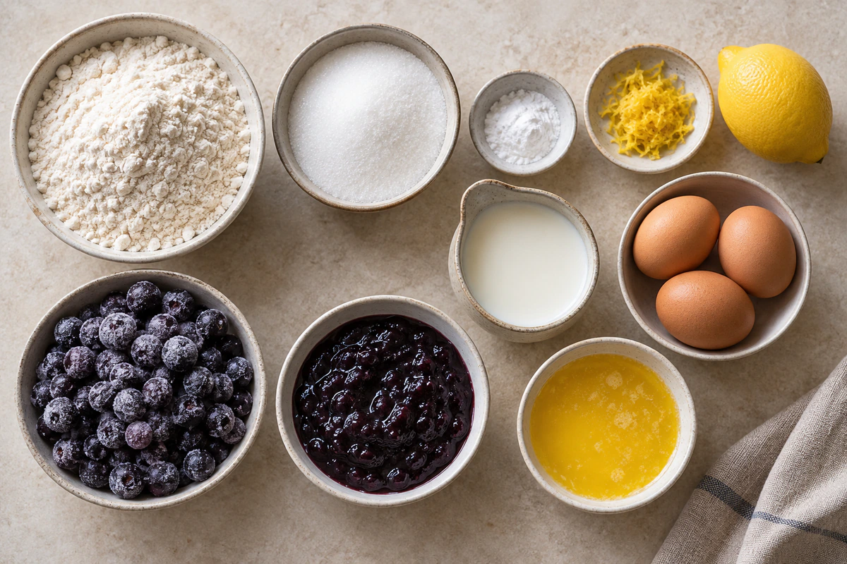 Exact measured ingredients for Blueberry Jam Muffins
