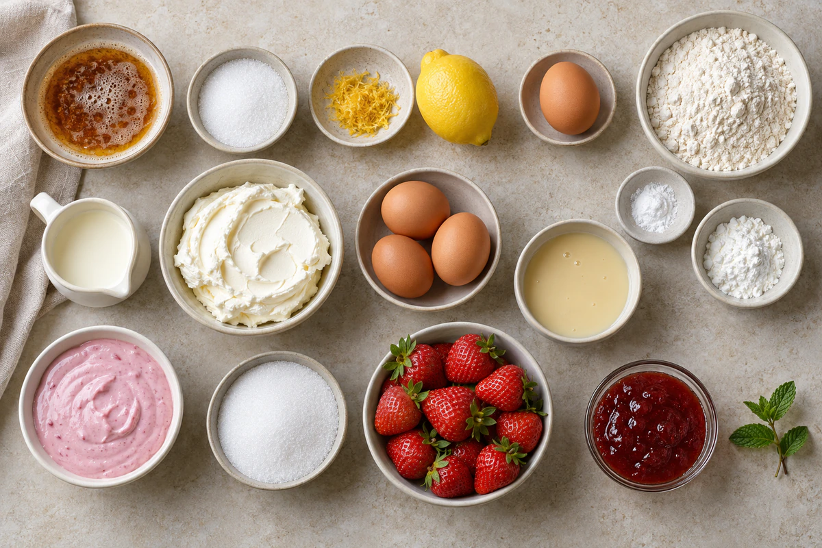 Exact measured ingredients for Creamy Strawberry Cheesecake