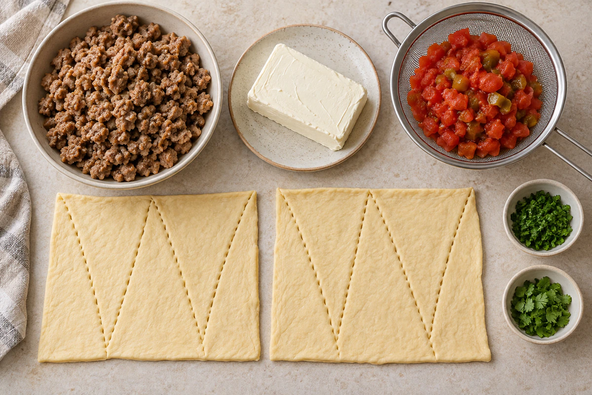 Exact measured ingredients for Sausage, Rotel & Cream Cheese Crescent Rolls