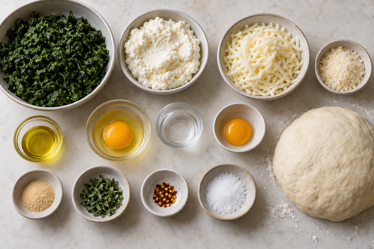 Exact measured ingredients for Ricotta Spinach Calzones