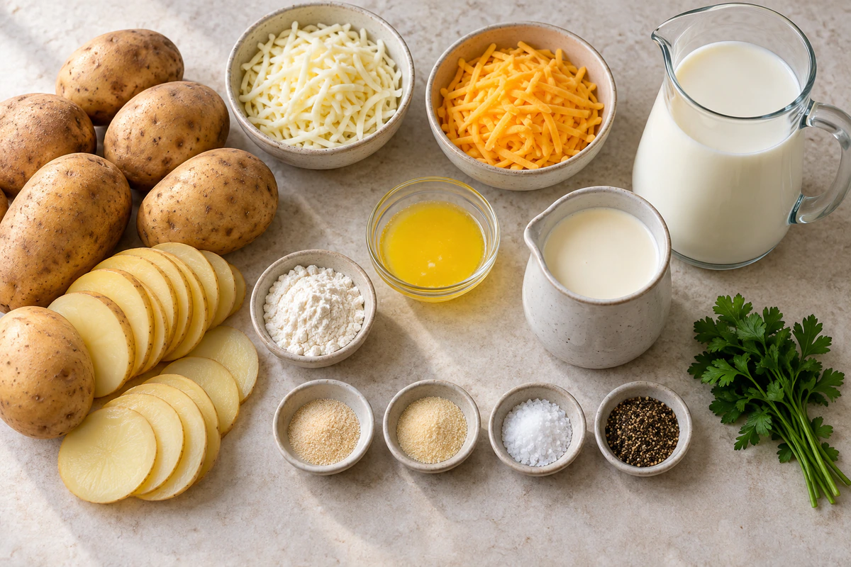 Exact measured ingredients for Cheesy Scalloped Potatoes