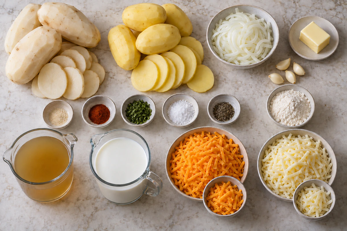 Exact measured ingredients for Cheesy Scalloped Potatoes