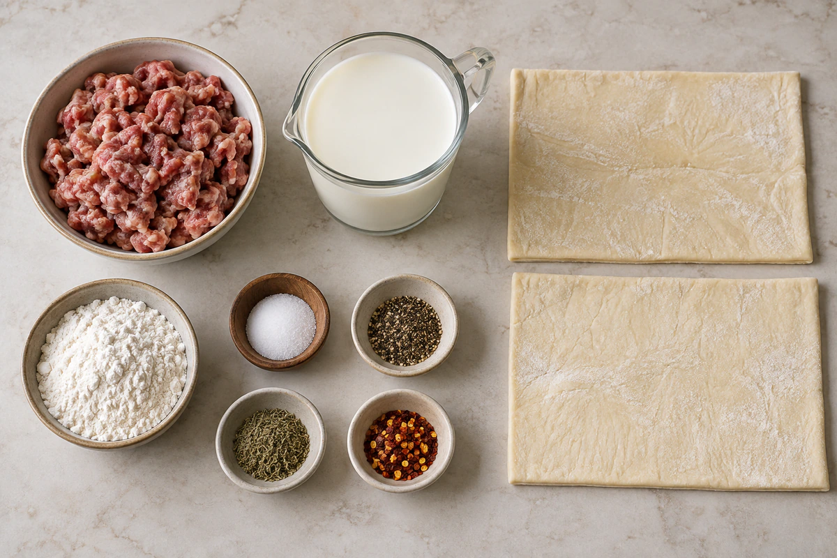 Exact measured ingredients for Sausage Gravy Puff Pie