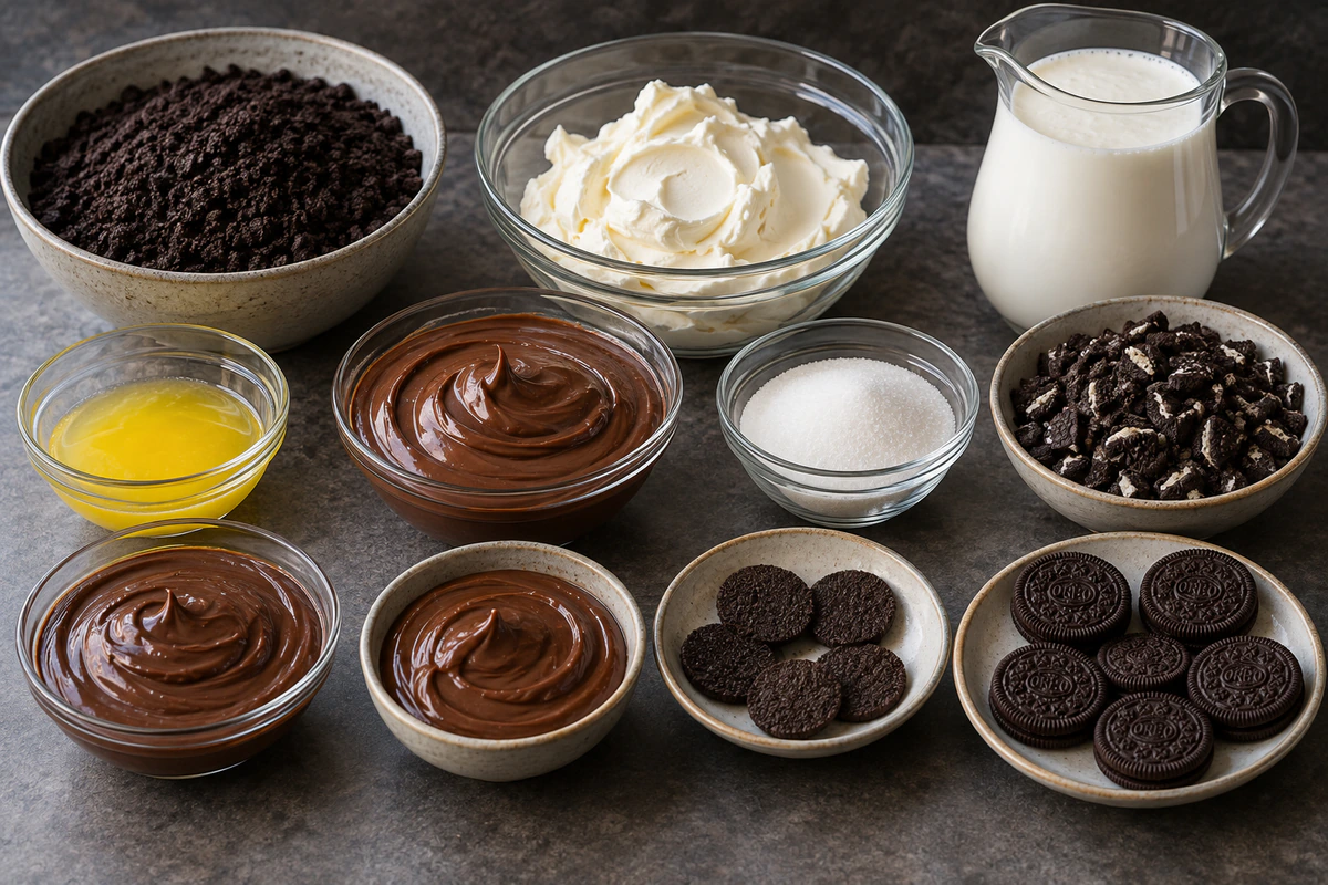 Exact measured ingredients for No Bake Oreo Nutella Cheesecake
