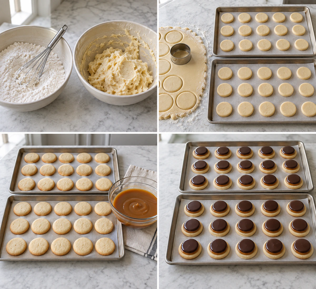Four chronological preparation stages for Twix Cookies