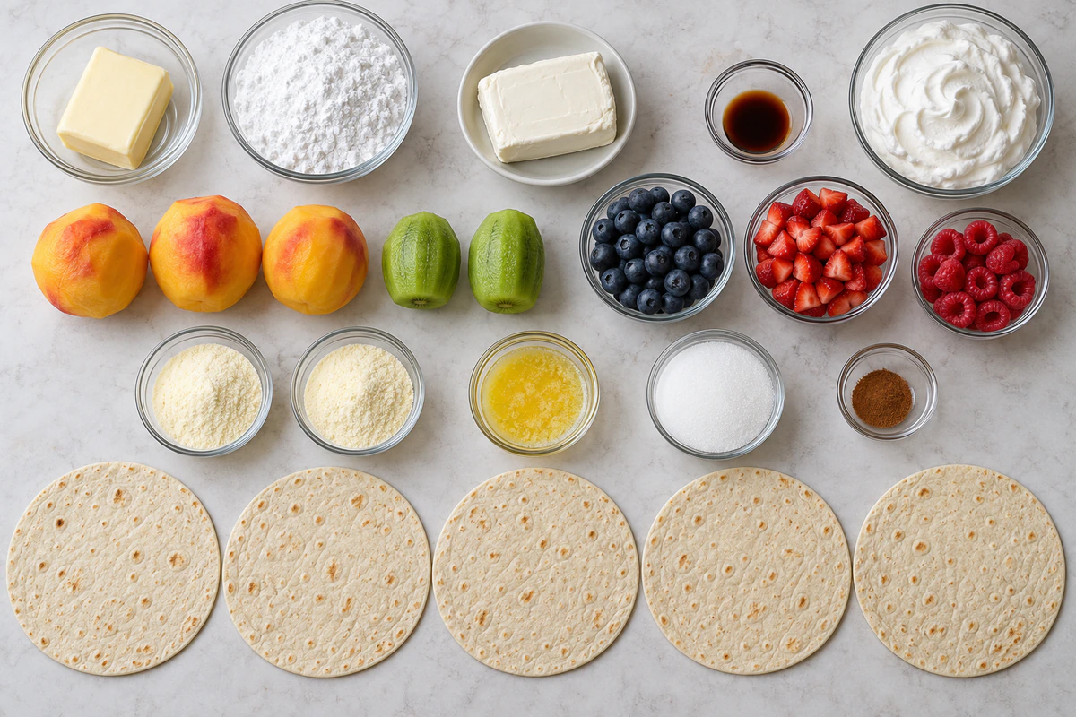 Exact measured ingredients for Cheesecake Fruit Salad Roll Ups
