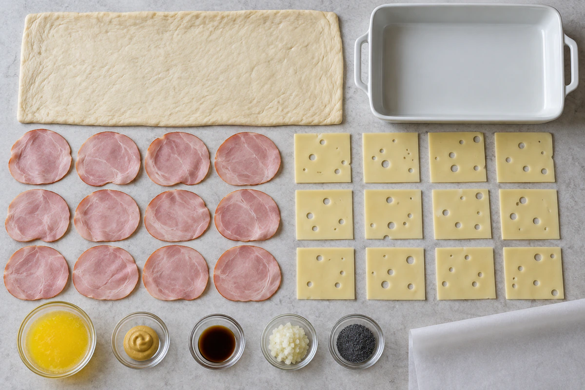Exact measured ingredients for Ham and Cheese Pinwheels