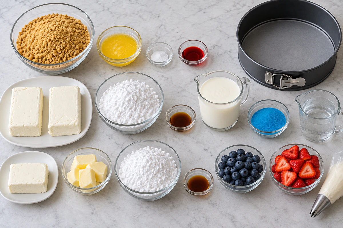 Exact measured ingredients for No Bake Patriotic Cheesecake