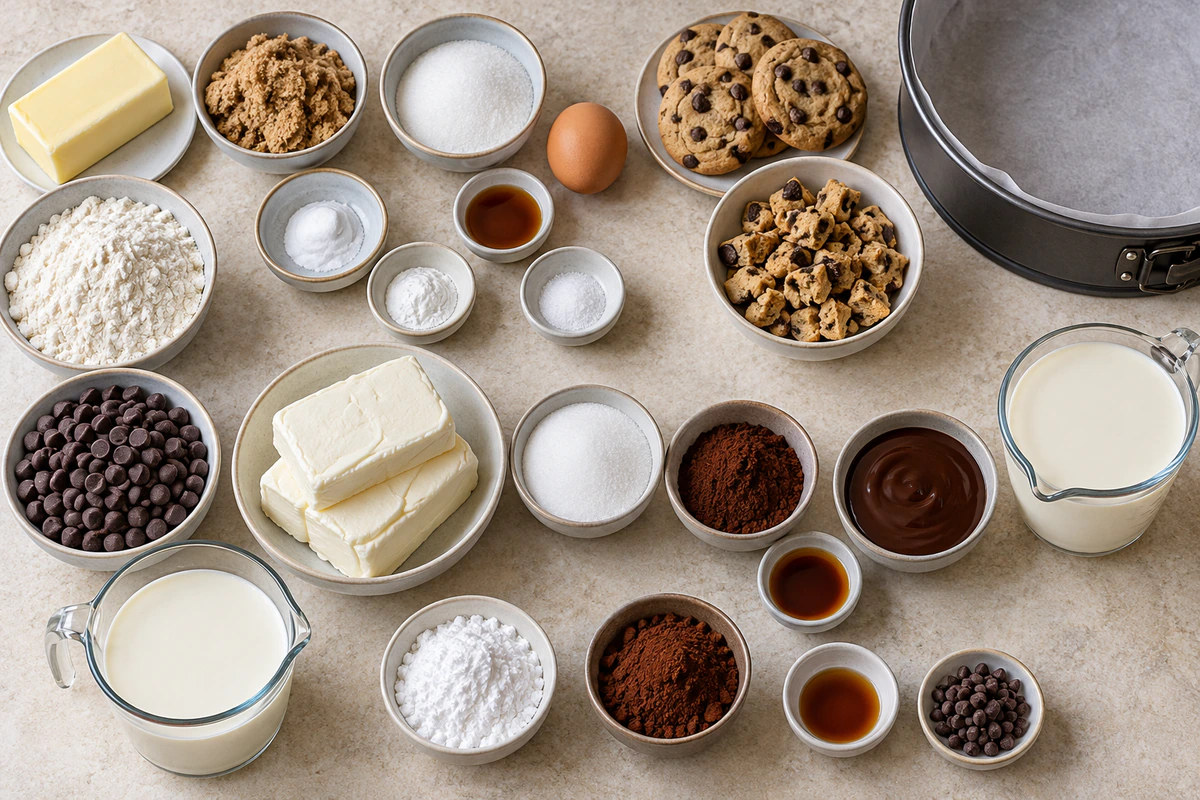 Exact measured ingredients for Chocolate Chip Cookie Bottomed Cheesecake