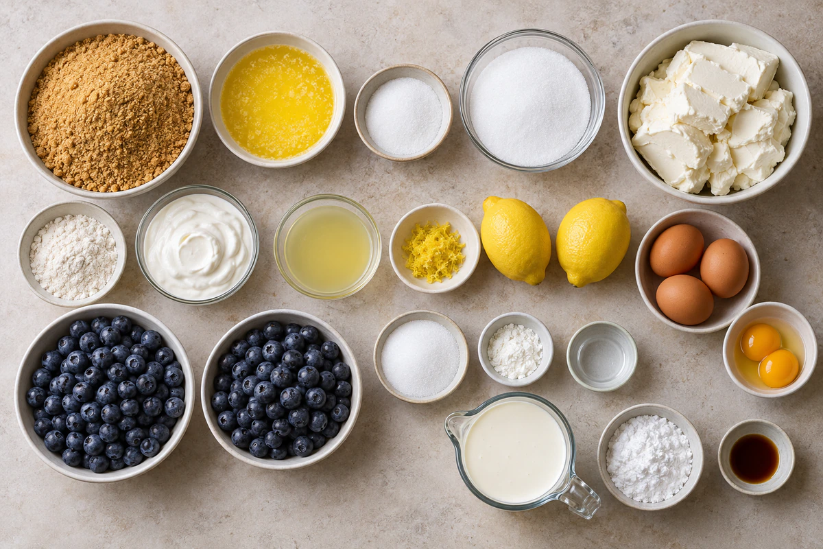 Exact measured ingredients for Lemon Blueberry Cheesecake