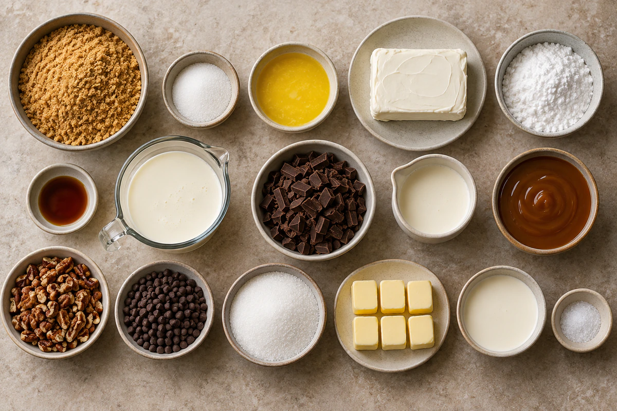 Exact measured ingredients for No Bake Turtle Cheesecakes