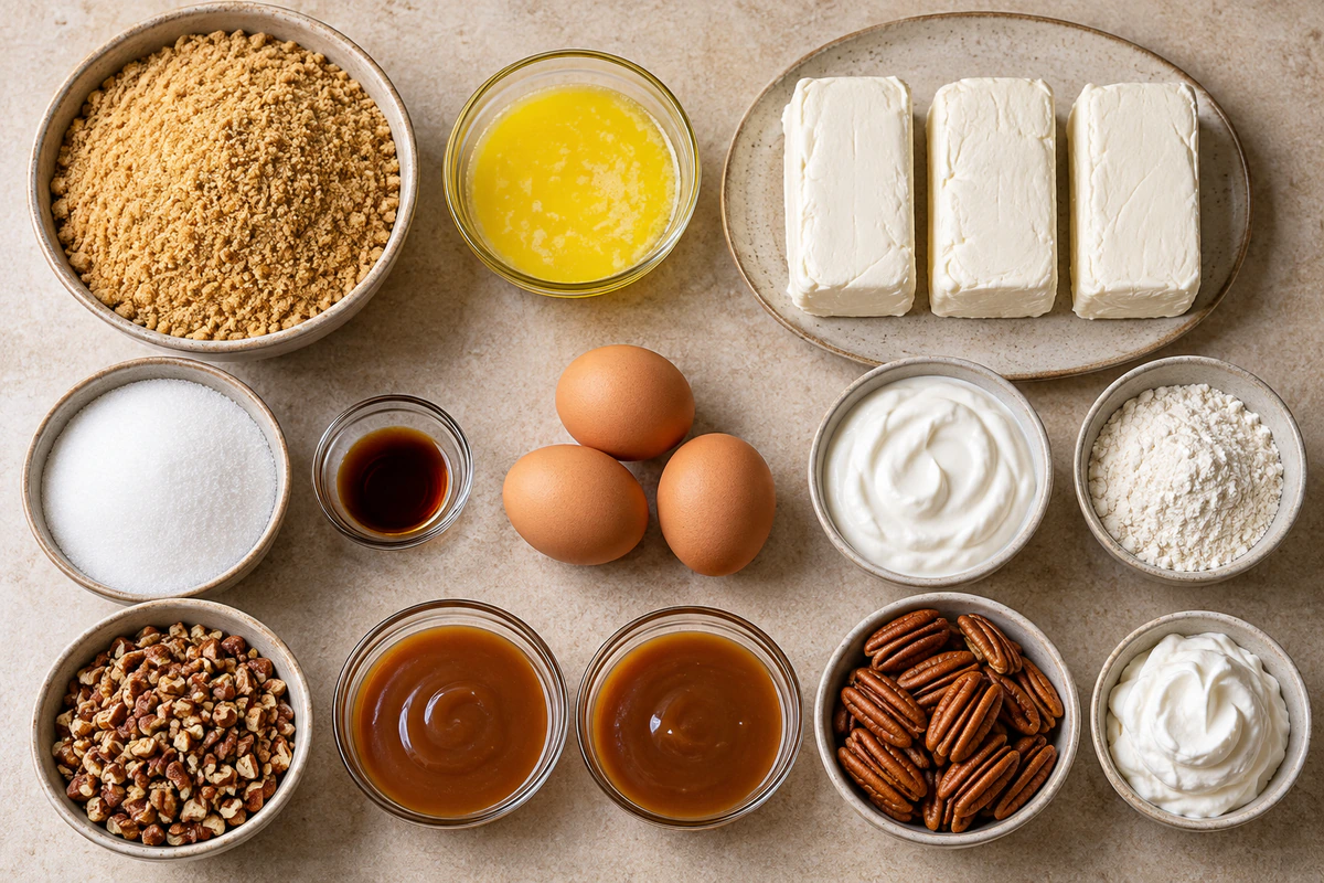 Exact measured ingredients for Pecan Caramel Cheesecake