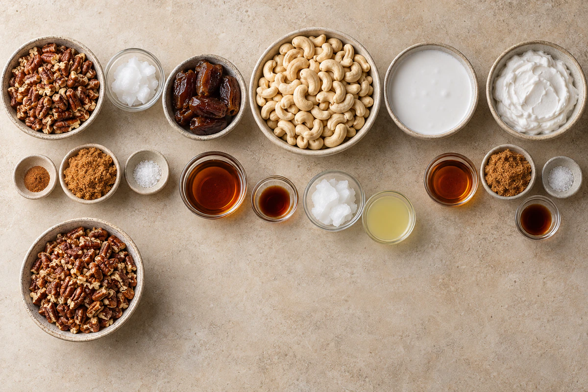 Exact measured ingredients for Vegan Caramel Pecan Cheesecake