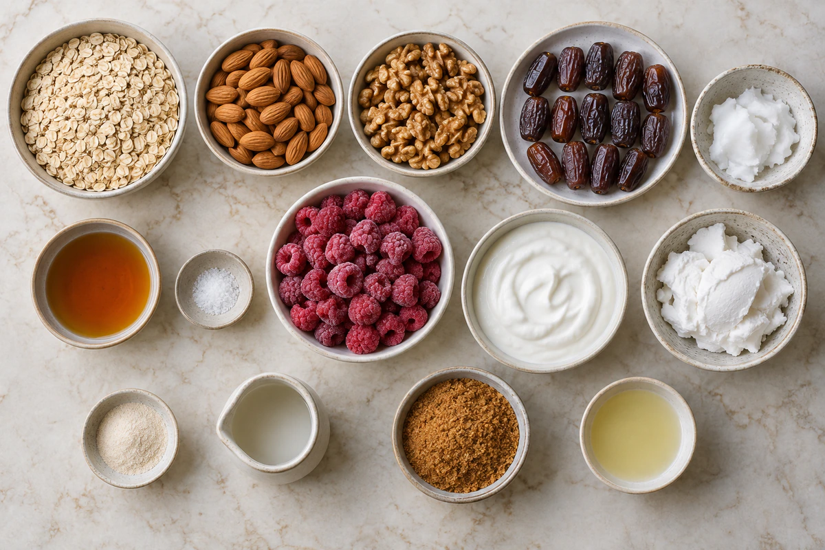 Exact measured ingredients for Gesunde Himbeercreme Tarte vegan