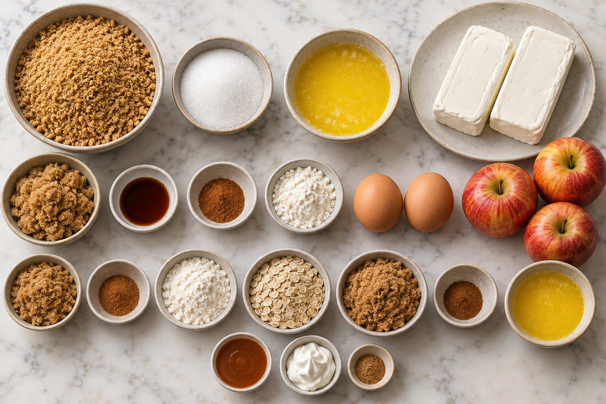 Exact measured ingredients for Creamy Apple Crisp Cheesecake