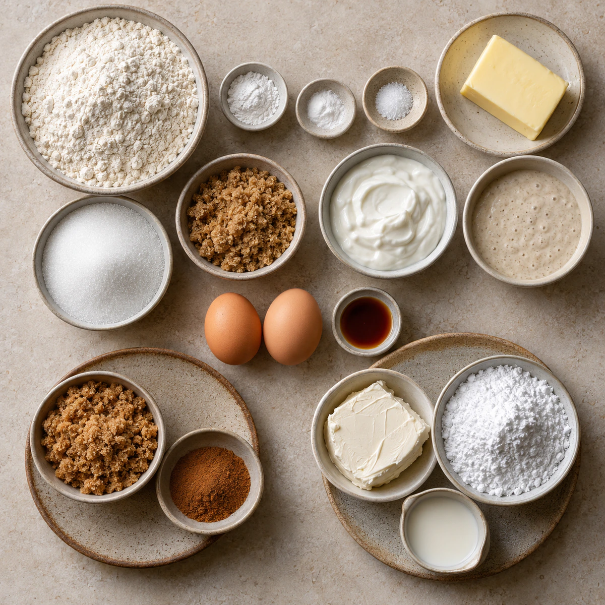 Exact measured ingredients for Mini Brown Butter Sourdough Cinnabundts
