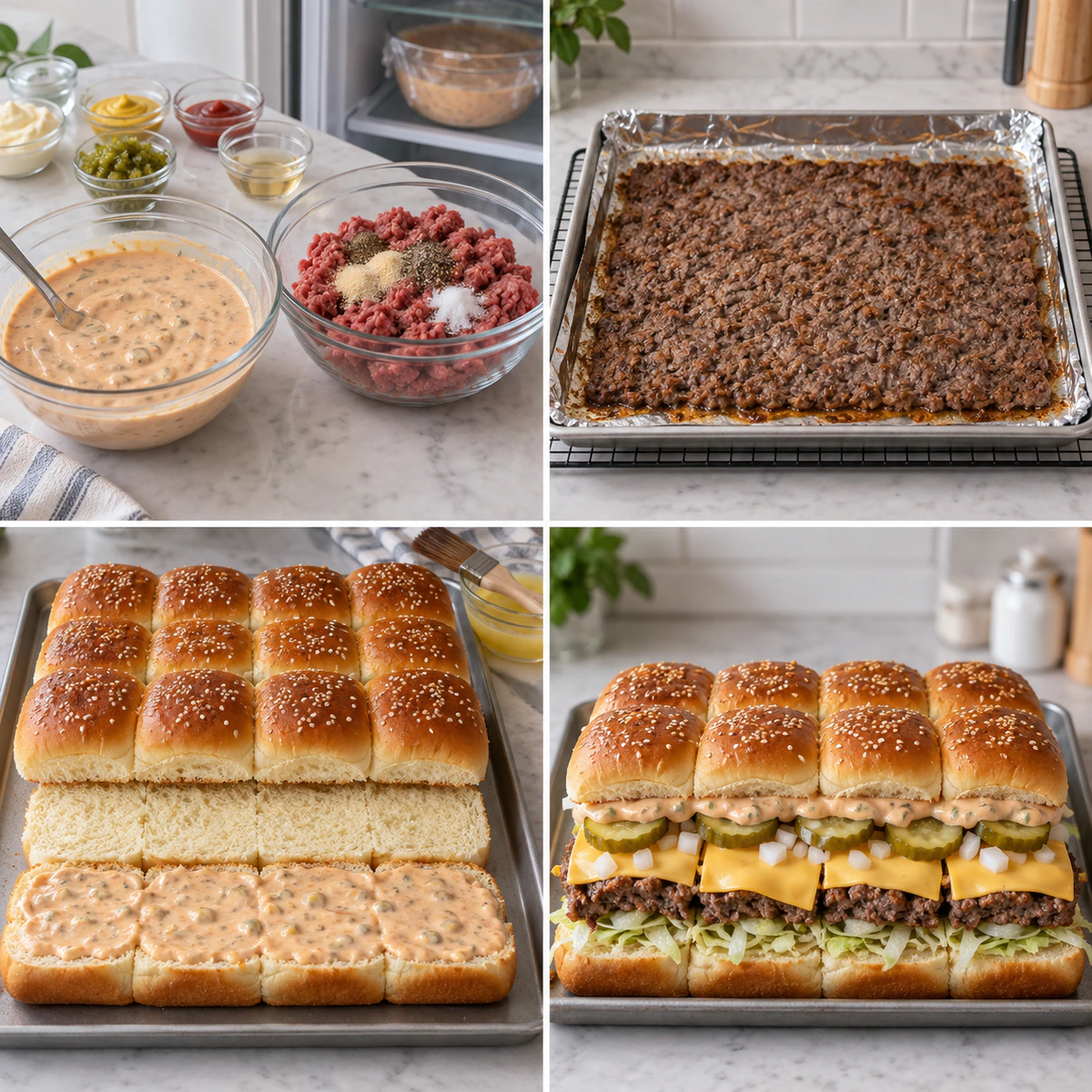Four chronological preparation stages for Big Mac Sliders