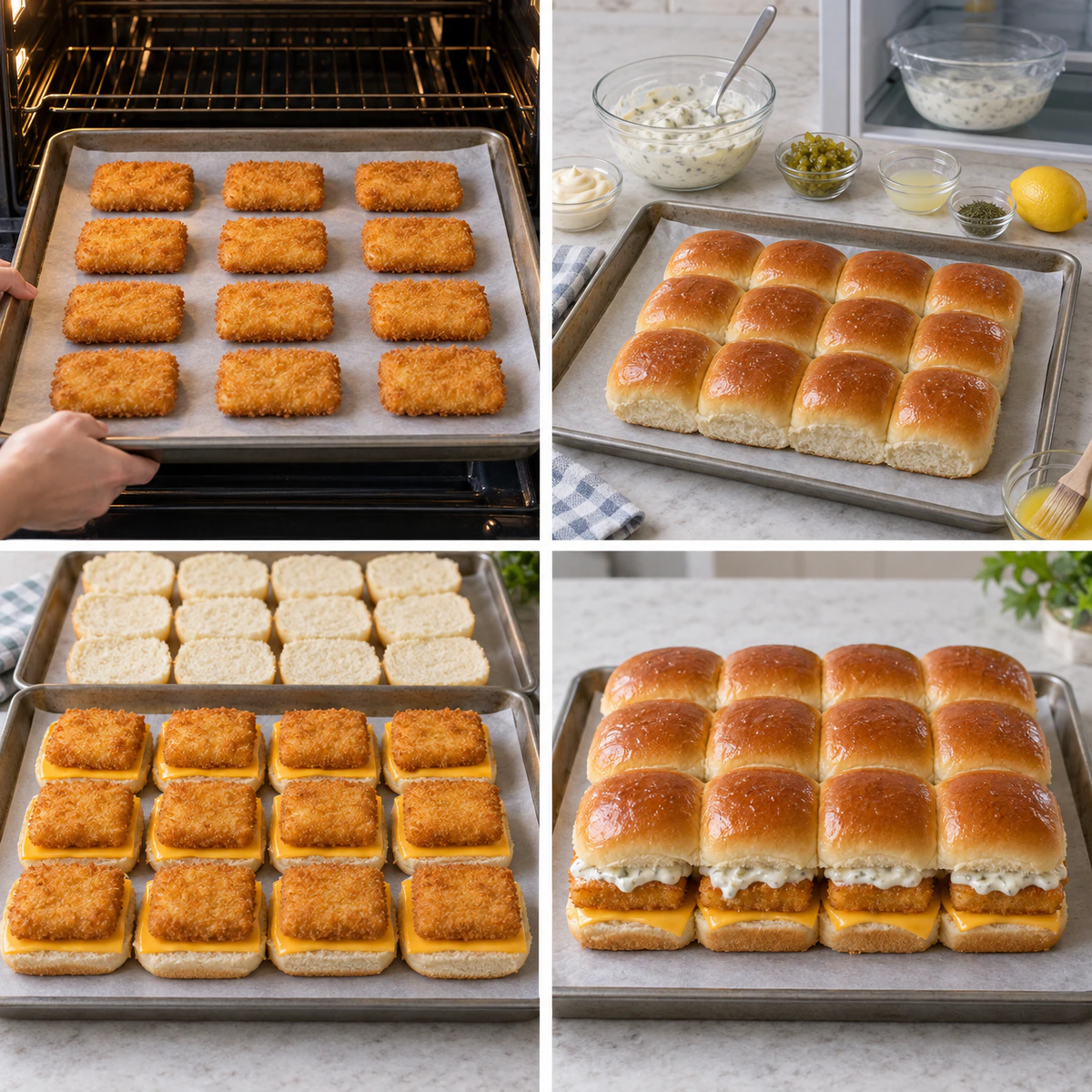 Four chronological preparation stages for Filet-O-Fish Sliders