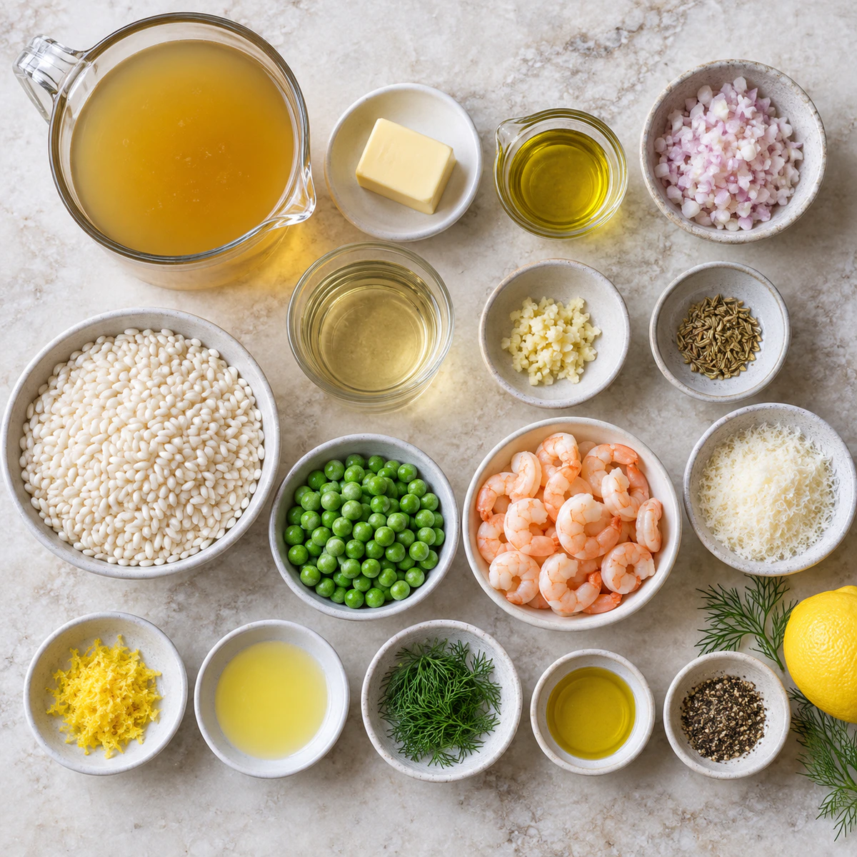 Exact measured ingredients for Shrimp Risotto with Peas