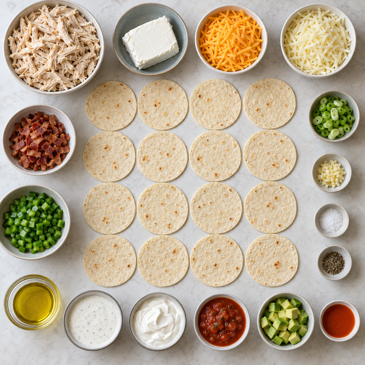 Exact measured ingredients for Jalapeno Popper Chicken Taquitos