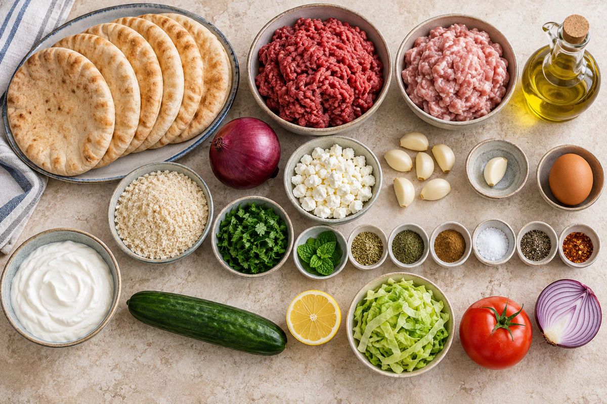 Exact measured ingredients for Greek Meatball Pitas