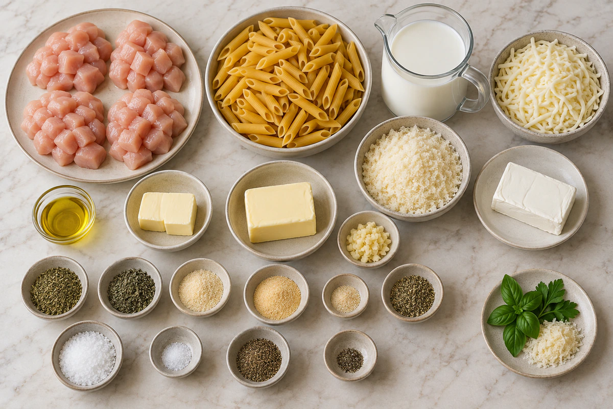 Exact measured ingredients for Chicken Alfredo Bake