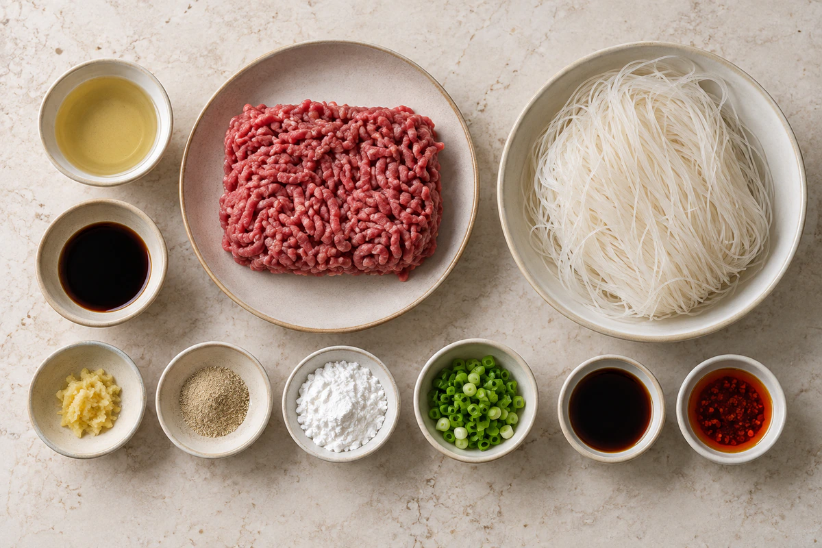Exact measured ingredients for Asian Ground Beef Noodles