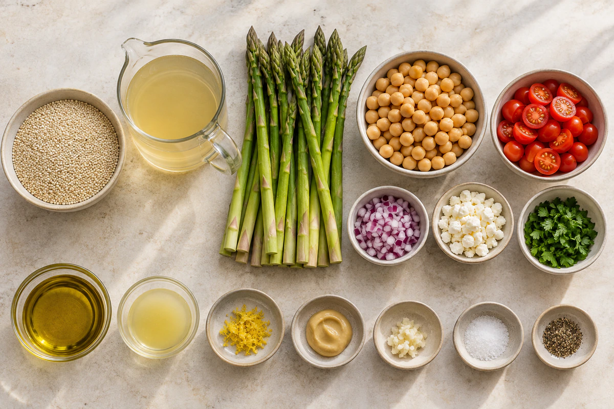 Exact measured ingredients for Fresh Asparagus Chickpea Quinoa